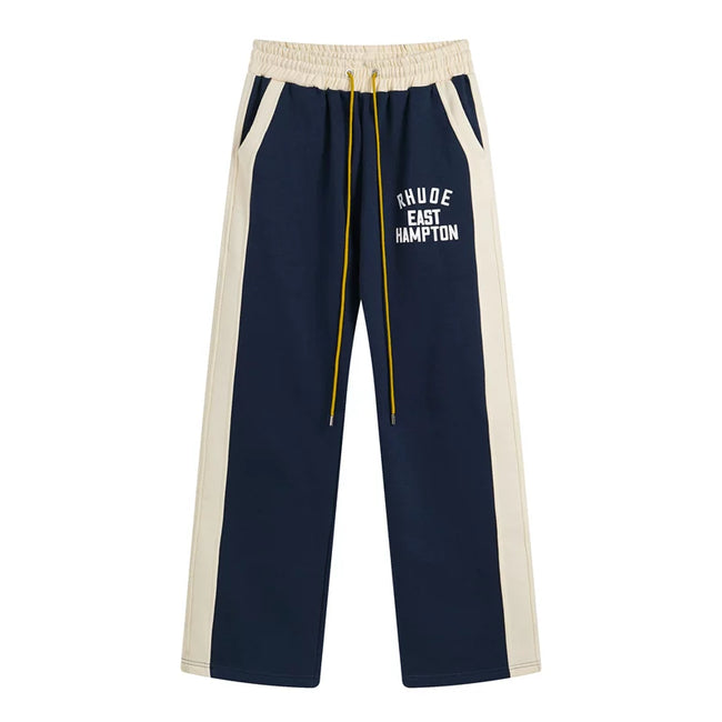RHUDE East Hampton Color‑Block Wide Leg Sweatpants Navy Blue Hover Image