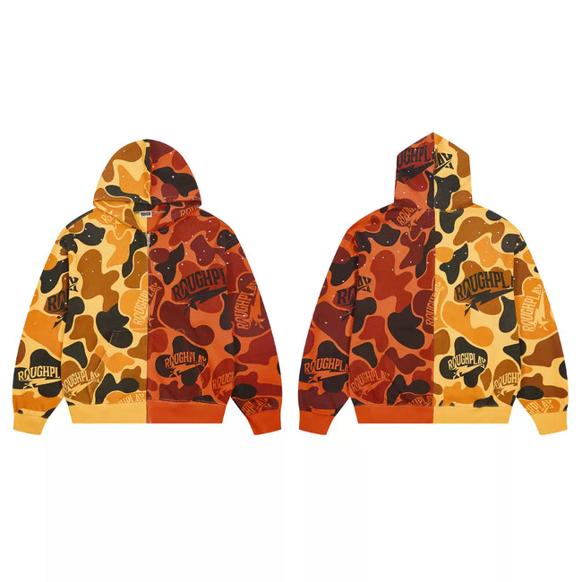Roughplay Orange‑Yellow Split Camo Zip‑Up Hoodie Hover Image