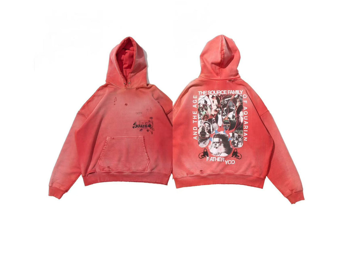 Play Hollywood Vintage‑Wash Red Pullover Oversized Hoodie
