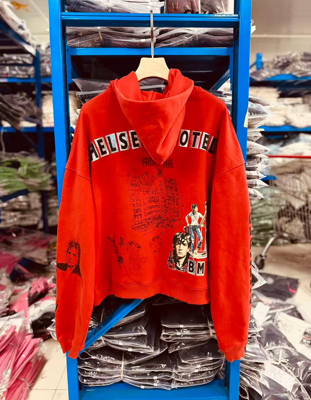 Play Hollywood Vintage‑Wash Red Cropped  Oversized Hoodie