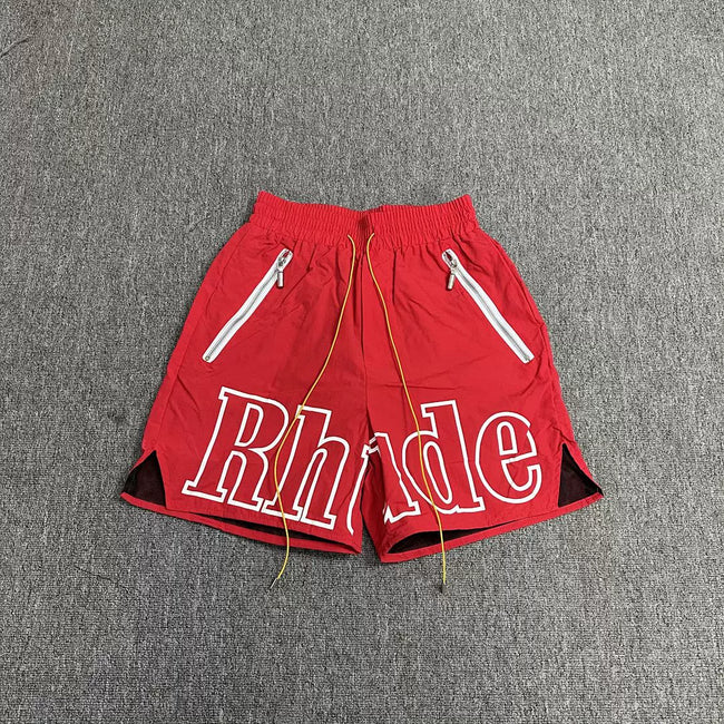 Rhude Red Big Logo Nylon Shorts Hover Image