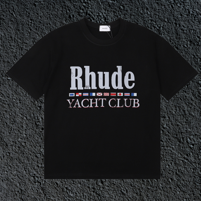 Rhude Yacht Club International Flag Badge Vintage Black Oversized T‑Shirt Hover Image