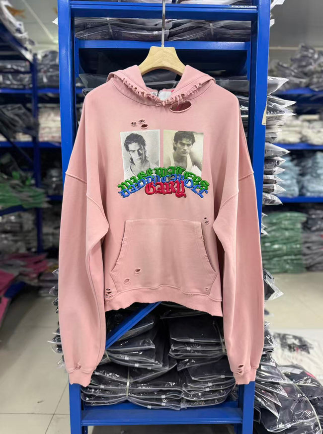 Play Hollywood Vintage‑Wash Pink Cropped Oversized Hoodie Hover Image