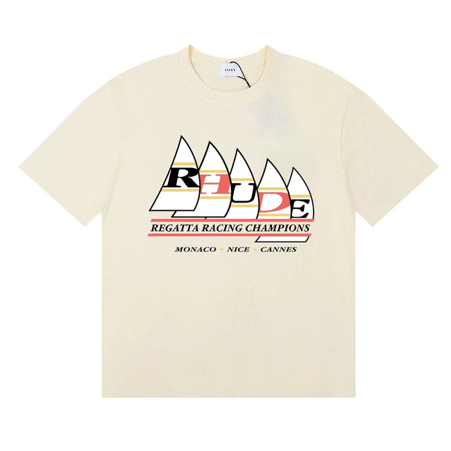Rhude Regatta Racing Champions Sailboat Monaco Cream Oversized T‑Shirt Hover Image