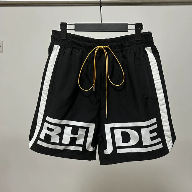 Rhude Side Stripe Big Logo Nylon Shorts Hover Image