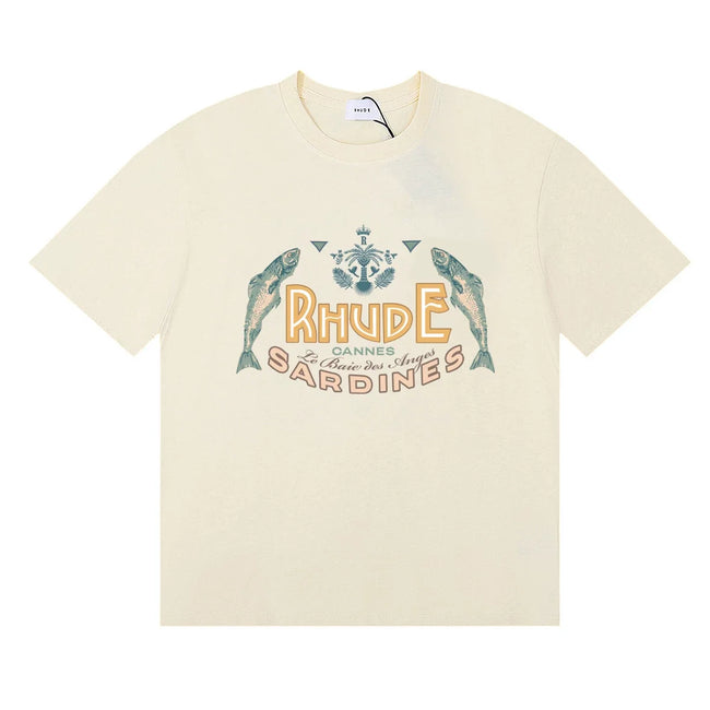 Rhude Cannes Sardines Fish Retro Nautical Cream Oversized T‑Shirt Hover Image
