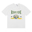 Rhude Retro Globe Badge Green Letter White Oversized T‑Shirt