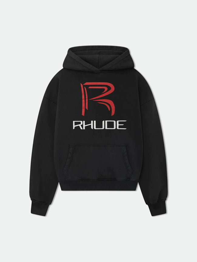 RHUDE Big R Logo Hoodie Black Hover Image