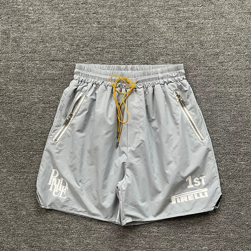 Rhude Grey Nylon Racing Graphic Shorts