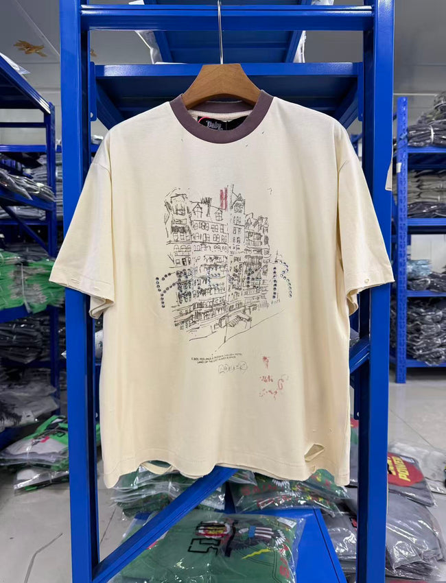 Play Hollywood Vintage‑Wash Cream Ringer T‑Shirt Hover Image