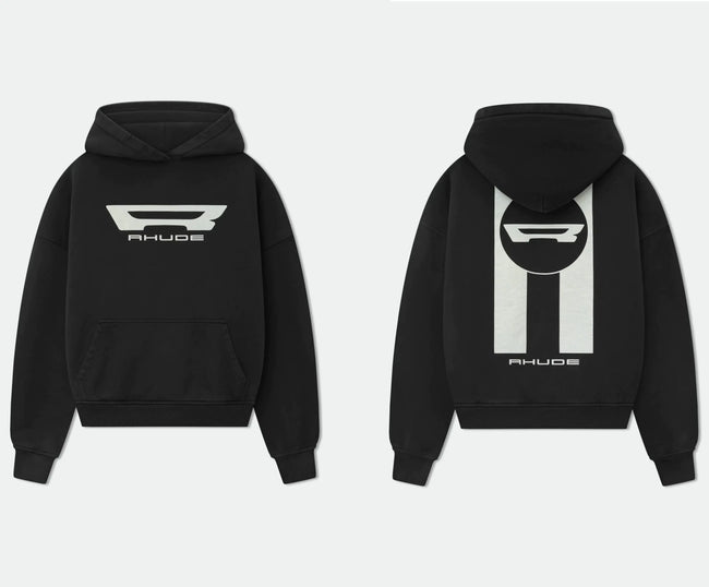 RHUDE Racing R Logo Pullover Hoodie Black Hover Image