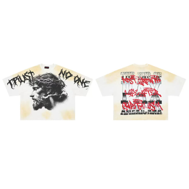 ROUGHPLAY Yellow Tie‑Dye Boxy Cropped T‑Shirt Hover Image