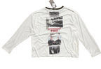 Play Hollywood Vintage‑Wash Off‑White Cropped Long Sleeve T‑Shirt