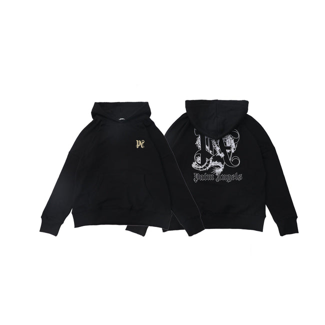Palm Angels Dragon Graphic Back Print Hoodie - Black Hover Image
