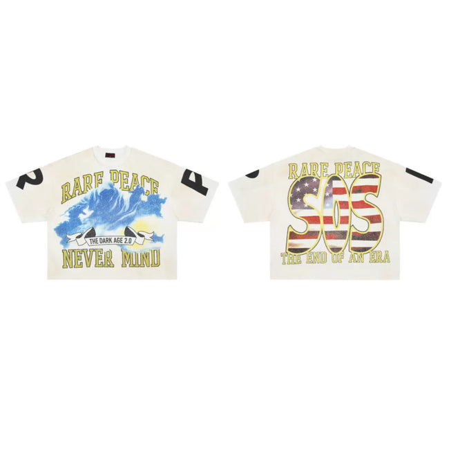 ROUGHPLAY Vintage Cream Boxy Cropped T‑Shirt Hover Image