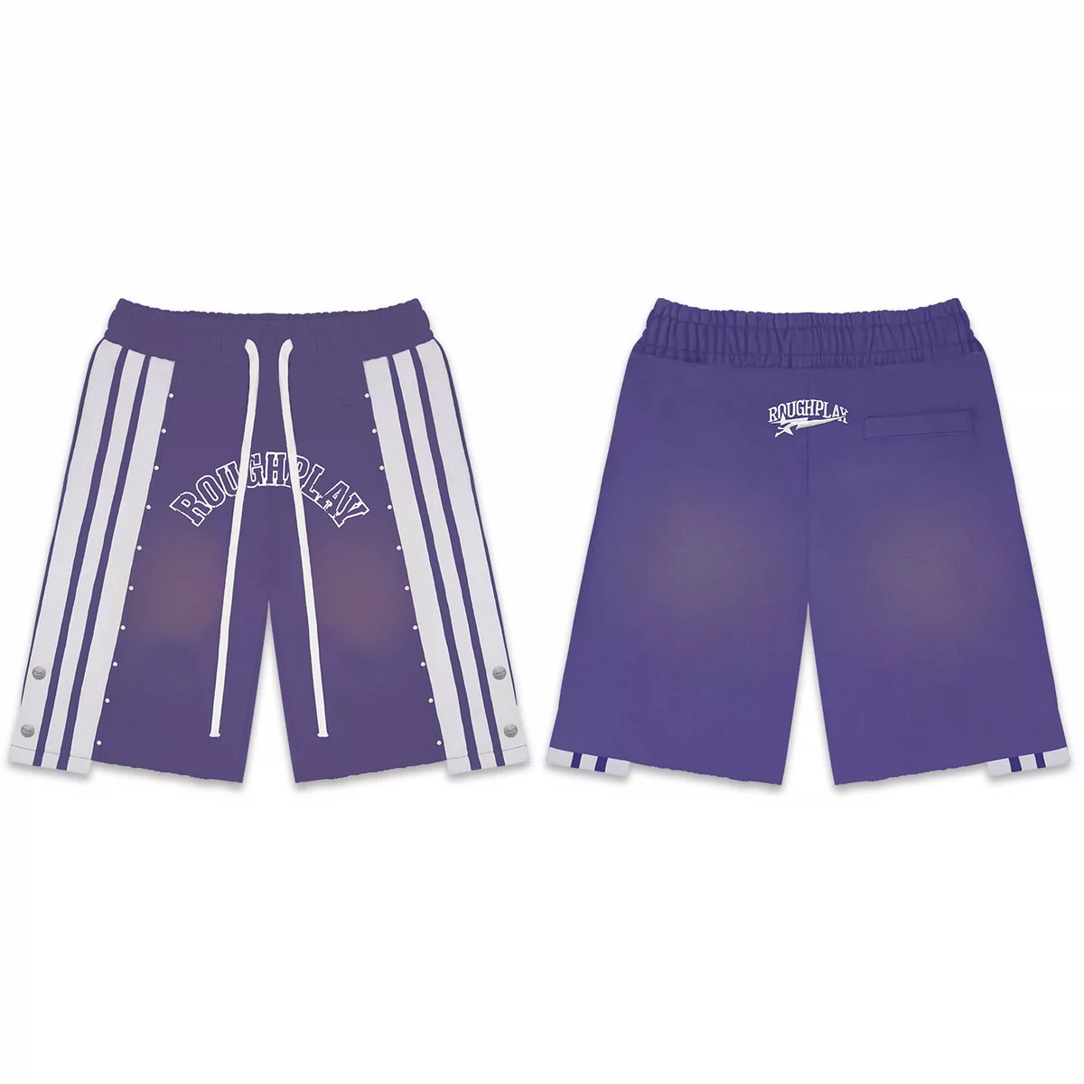 Roughplay Purple Side‑Stripe Snap Button Sweat Shorts