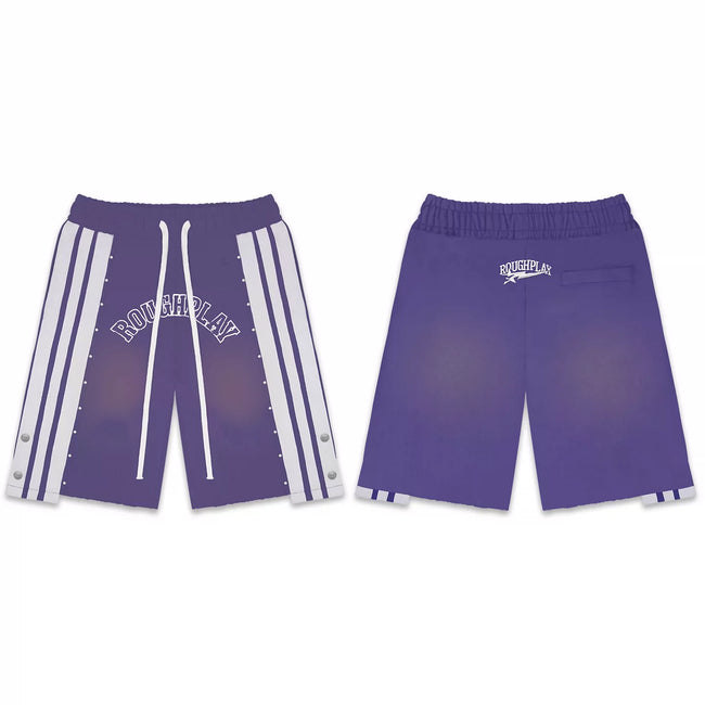 Roughplay Purple Side‑Stripe Snap Button Sweat Shorts Hover Image