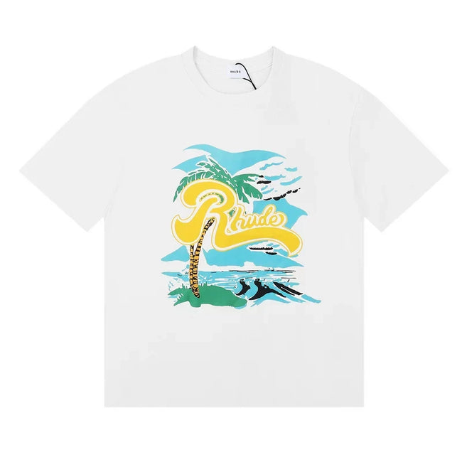 Rhude Men Tropical Palm Graphic Street T‑Shirt Hover Image