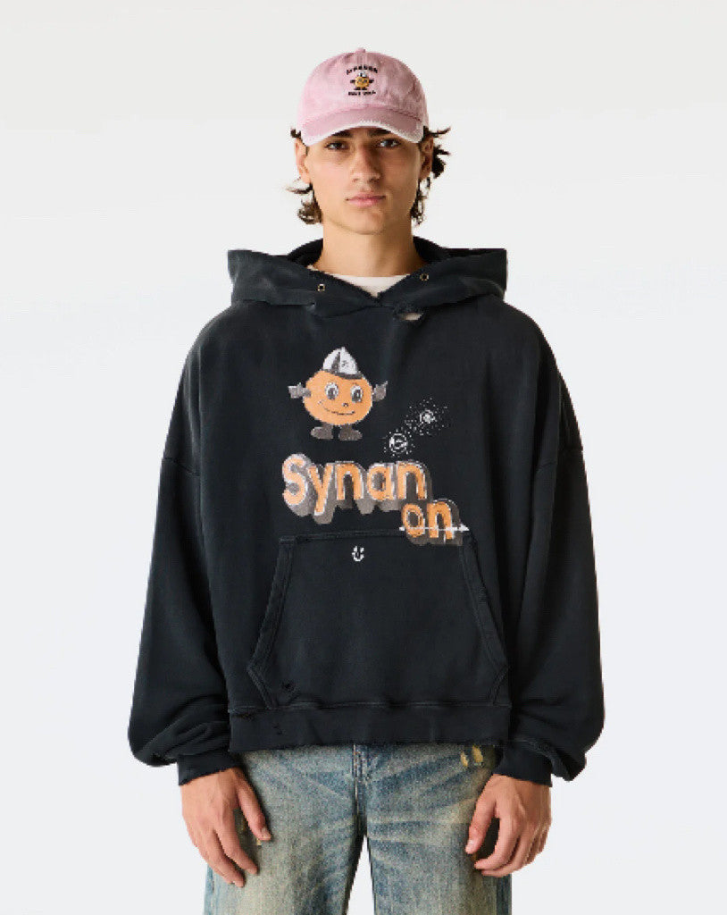 Play Hollywood Vintage‑Wash Black Cropped Hoodie