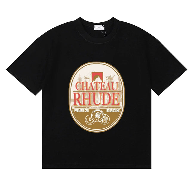 Rhude Chateau Rhude Vintage Wine Label Black Oversized T‑Shirt Hover Image