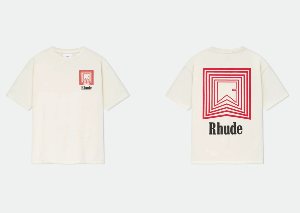 Rhude Red Square Labyrinth Dual‑Sided Oversized T‑Shirt Off‑White