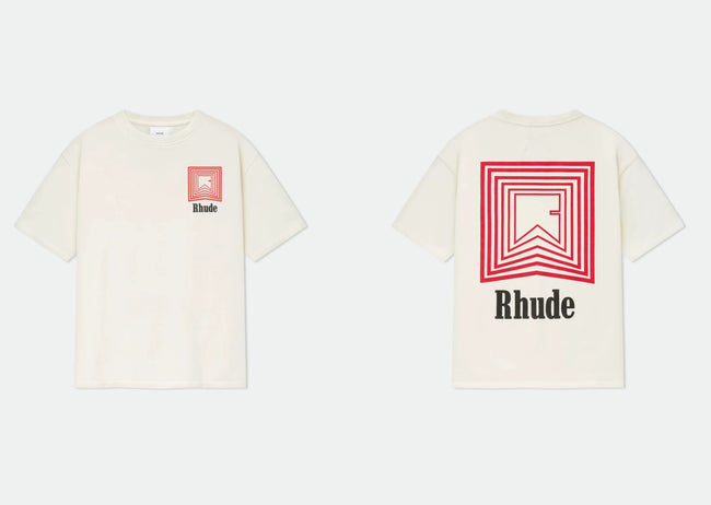 Rhude Red Square Labyrinth Dual‑Sided Oversized T‑Shirt Off‑White Hover Image