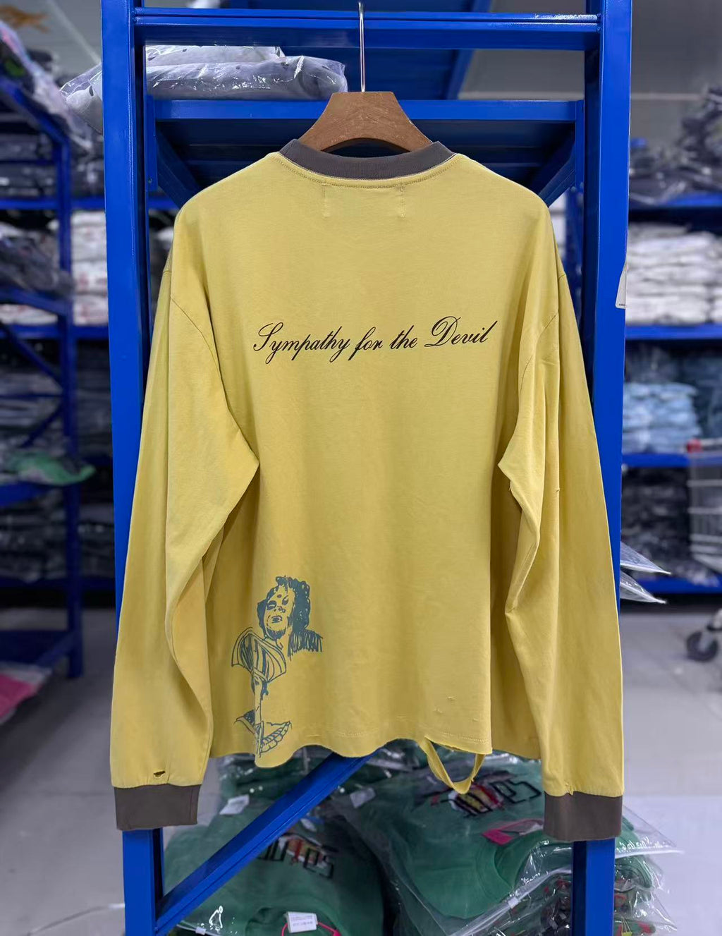 Play Hollywood Vintage‑Wash Yellow Multi‑Ripped Long Sleeve T‑Shirt