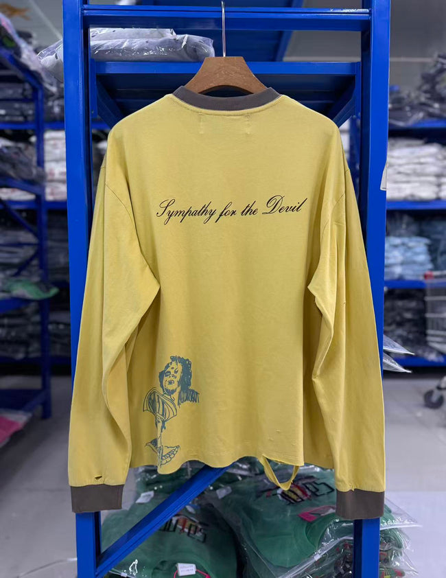 Play Hollywood Vintage‑Wash Yellow Multi‑Ripped Long Sleeve T‑Shirt Main Image