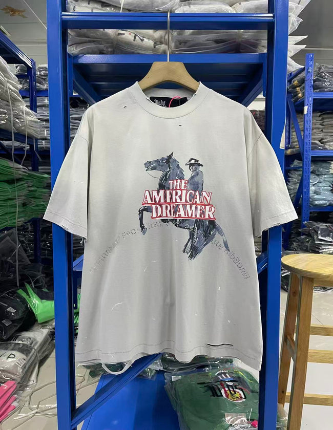 Play Hollywood Vintage‑Wash Faded Blue Oversized Graphic T‑Shirt Hover Image