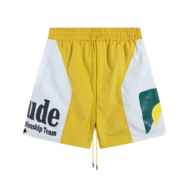 Rhude Championship Team Color Block Nylon Shorts Hover Image