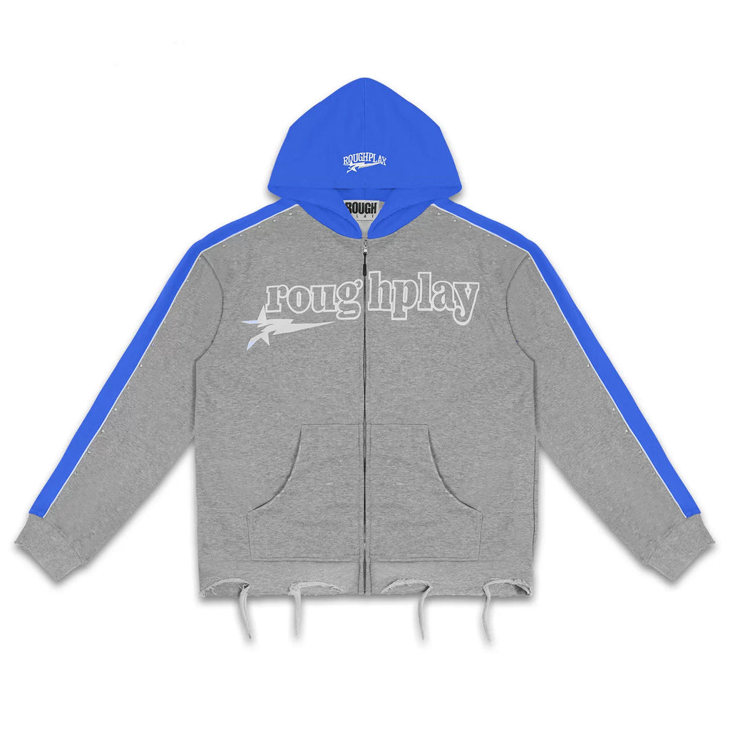 Roughplay Color‑Block Grey Blue Zip‑Up Hoodie