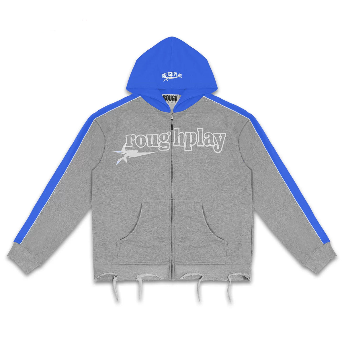 Roughplay Color‑Block Grey Blue Zip‑Up Hoodie