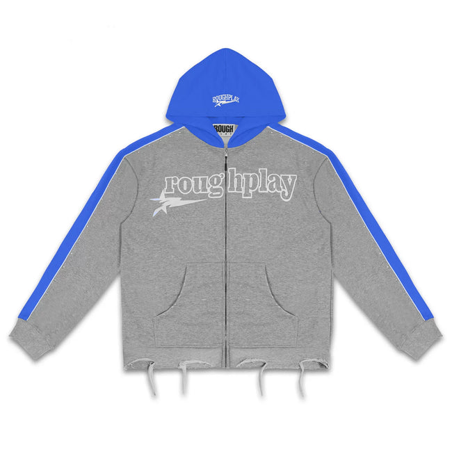 Roughplay Color‑Block Grey Blue Zip‑Up Hoodie Hover Image