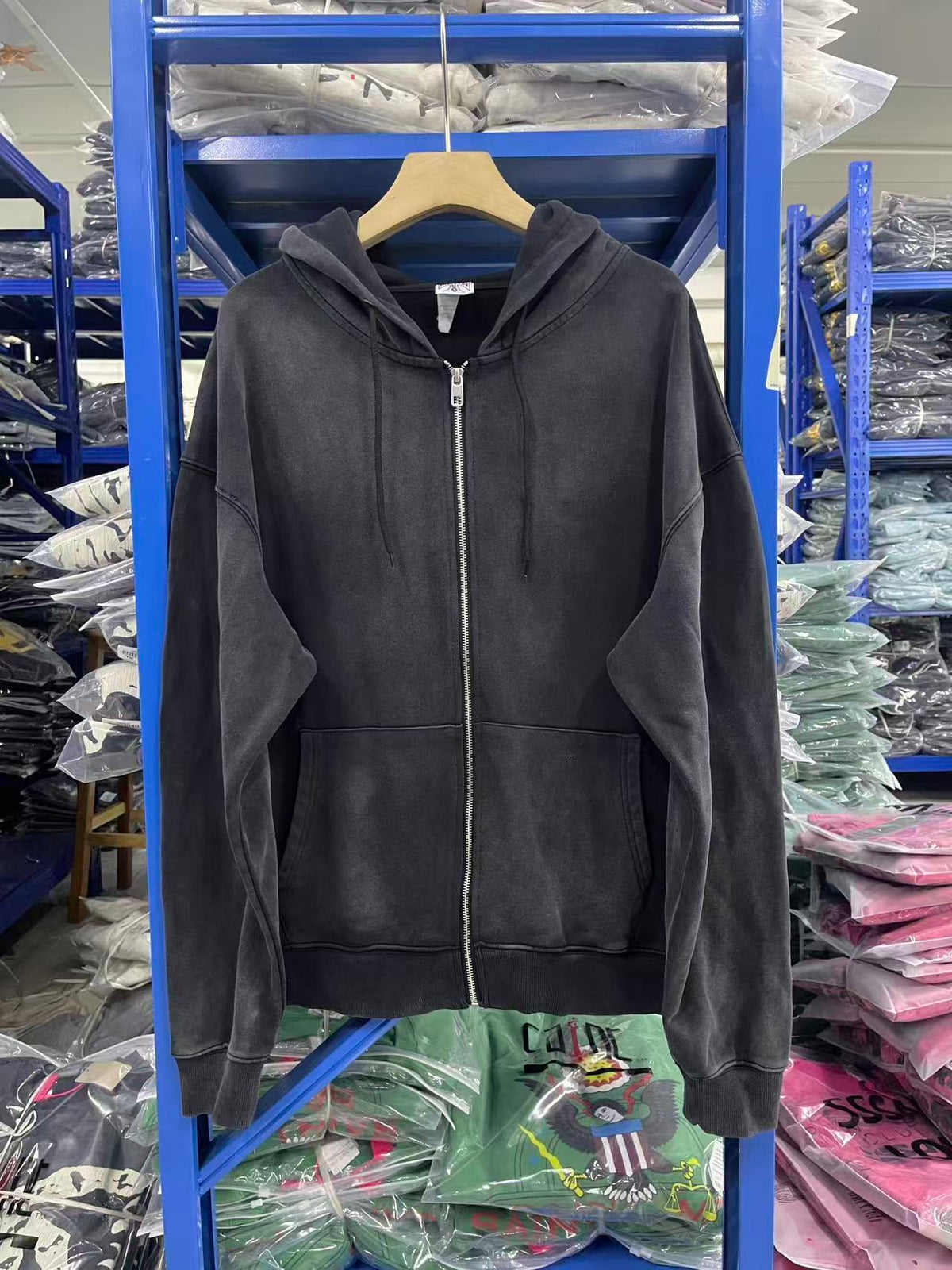 West Coast Choppers Distressed‑Cross Back‑Print Vintage Wash Full‑Zip Hoodie Black