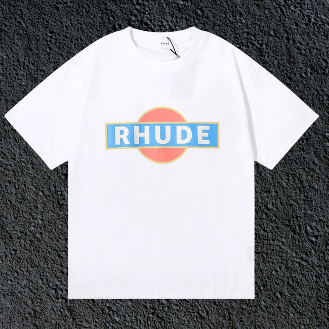 Rhude Retro Circle Box Logo White Oversized T‑Shirt Hover Image