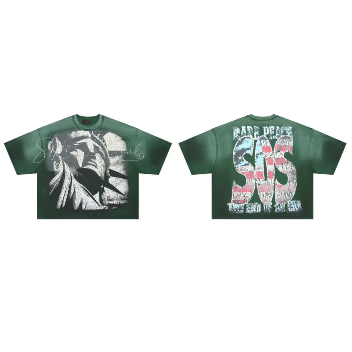 ROUGHPLAY Green Vintage Wash Boxy Cropped T‑Shirt