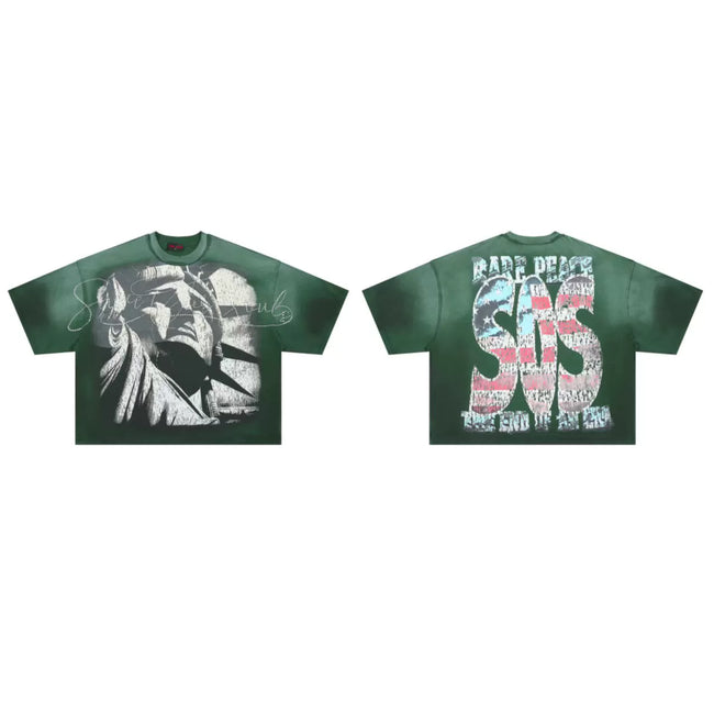 ROUGHPLAY Green Vintage Wash Boxy Cropped T‑Shirt Hover Image