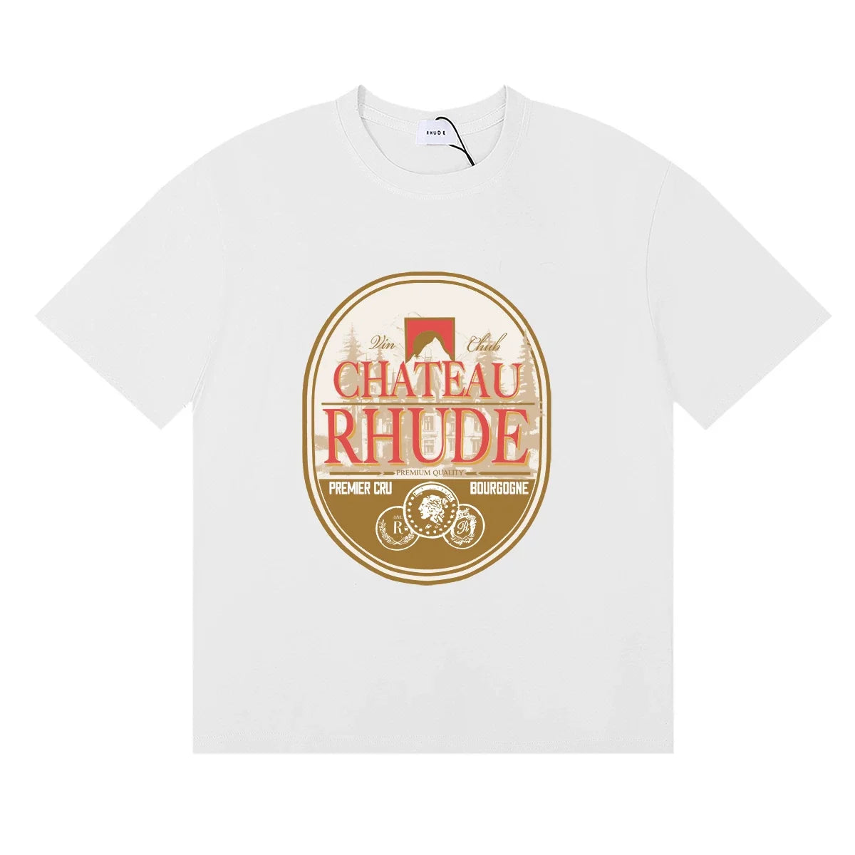 Rhude Chateau Rhude Vintage Wine Label White Oversized T‑Shirt