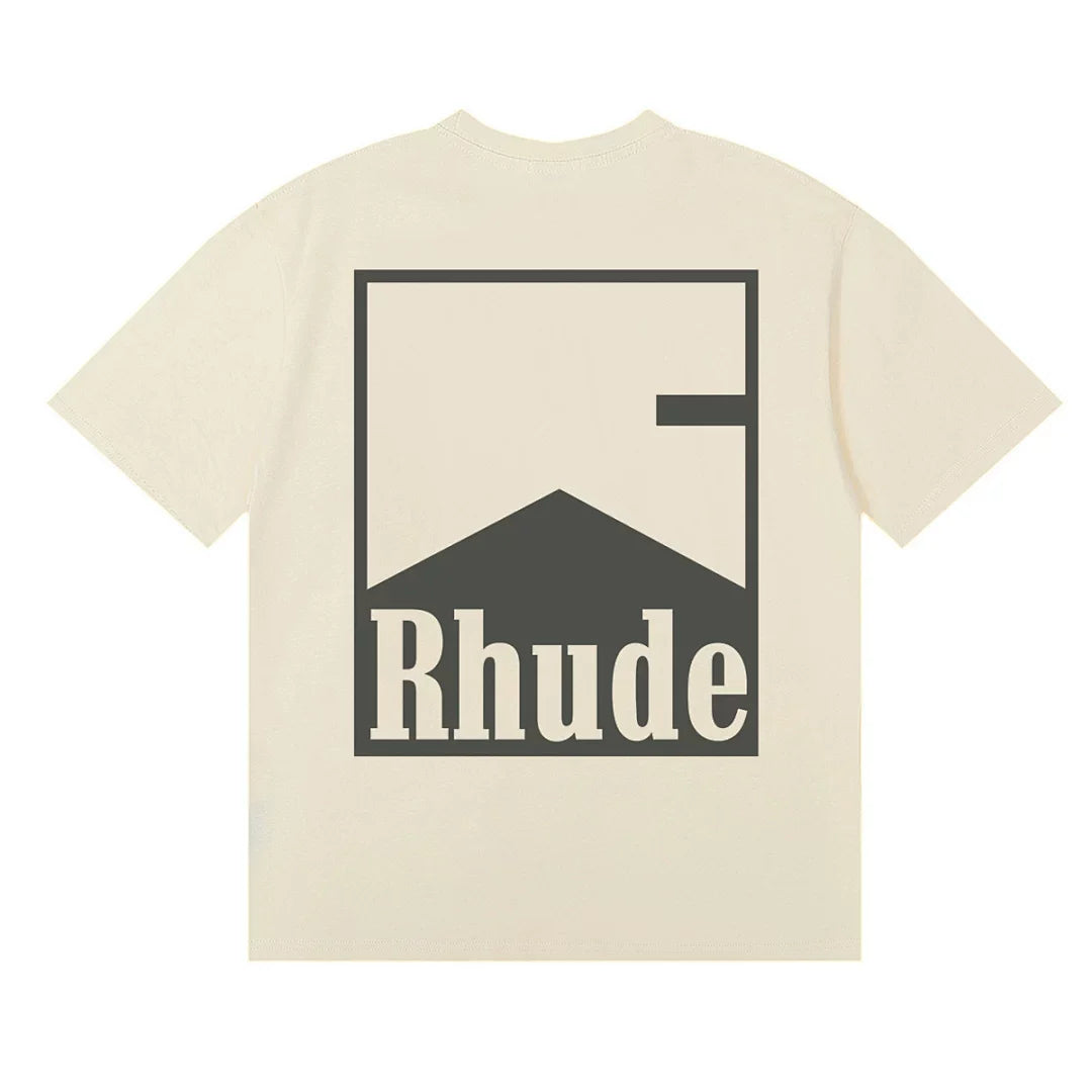 **Rhude** Minimal Vintage Square‑Frame Mountain Print Casual T‑Shirt