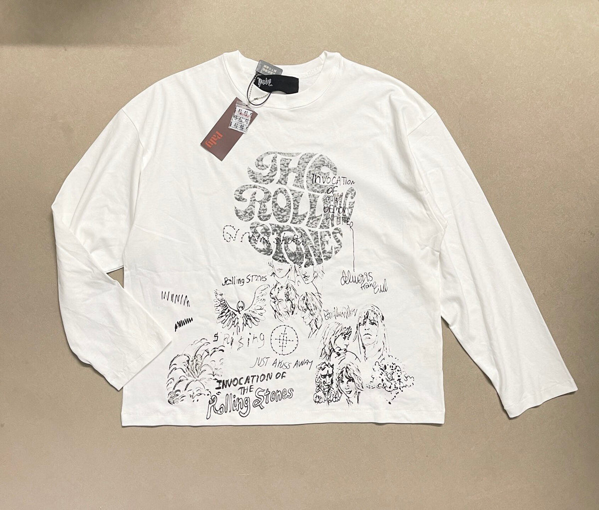 Play Hollywood Vintage‑Wash White Cropped Long Sleeve T‑Shirt