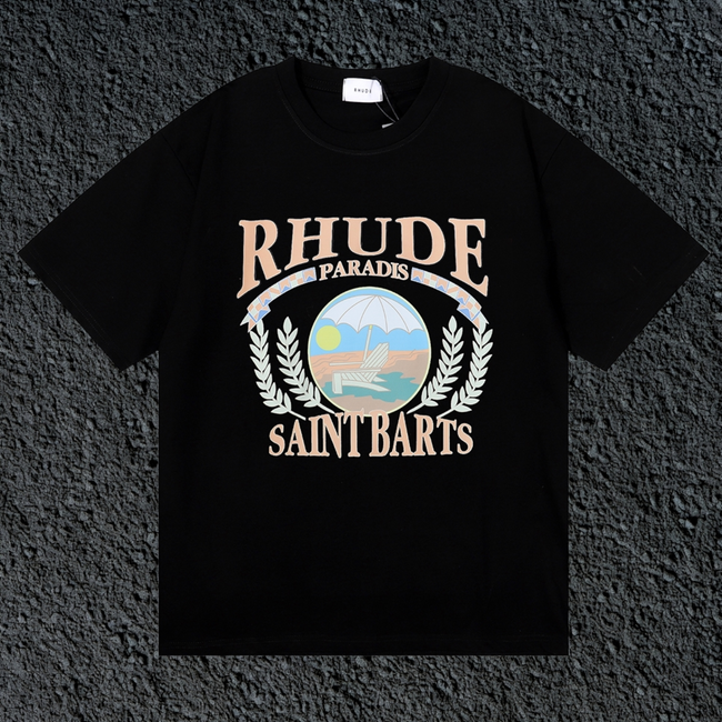 Rhude Saint Barts Paradise Laurel Crest Black Oversized T‑Shirt Hover Image