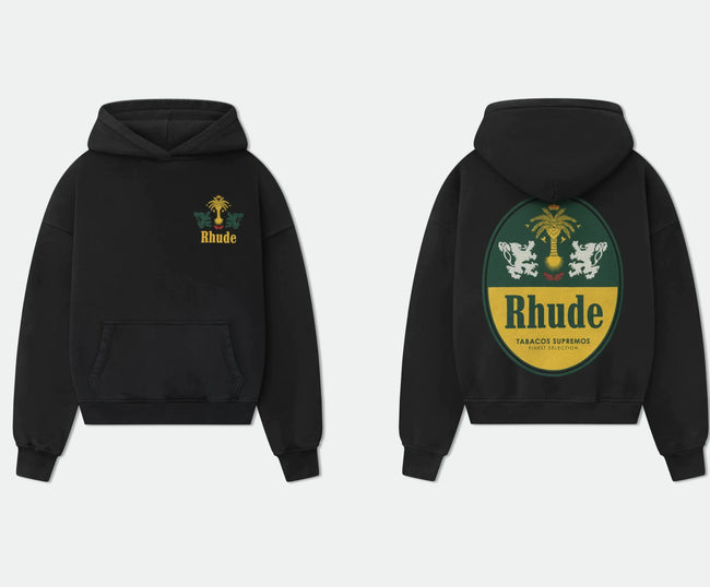 RHUDE Palm Crest Circular Back Logo Hoodie Black Hover Image