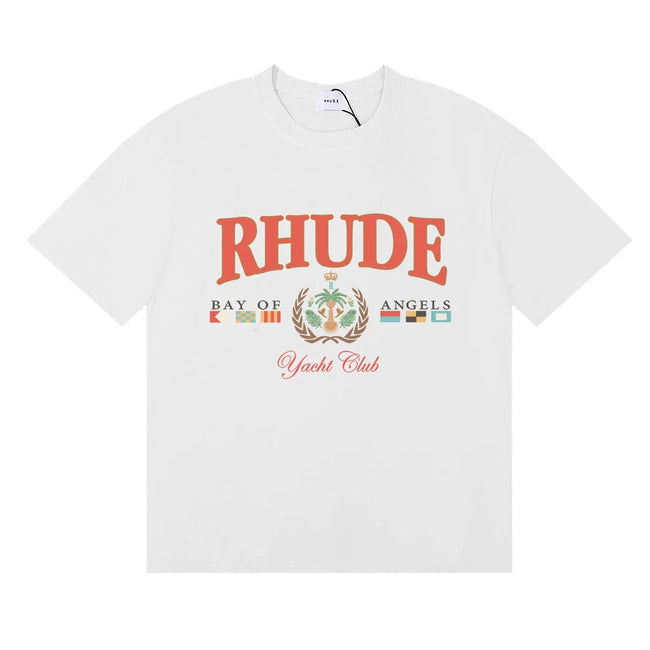 Rhude Yacht Club Bay Of Angels Flag Crest Vintage White Oversized T‑Shirt Hover Image