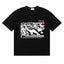 Rhude Black‑White Comic Motif Red Logo Black Oversized T‑Shirt