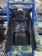 West Coast Choppers Flame‑Cross Sleeve‑Script Vintage Wash Pullover Hoodie Black