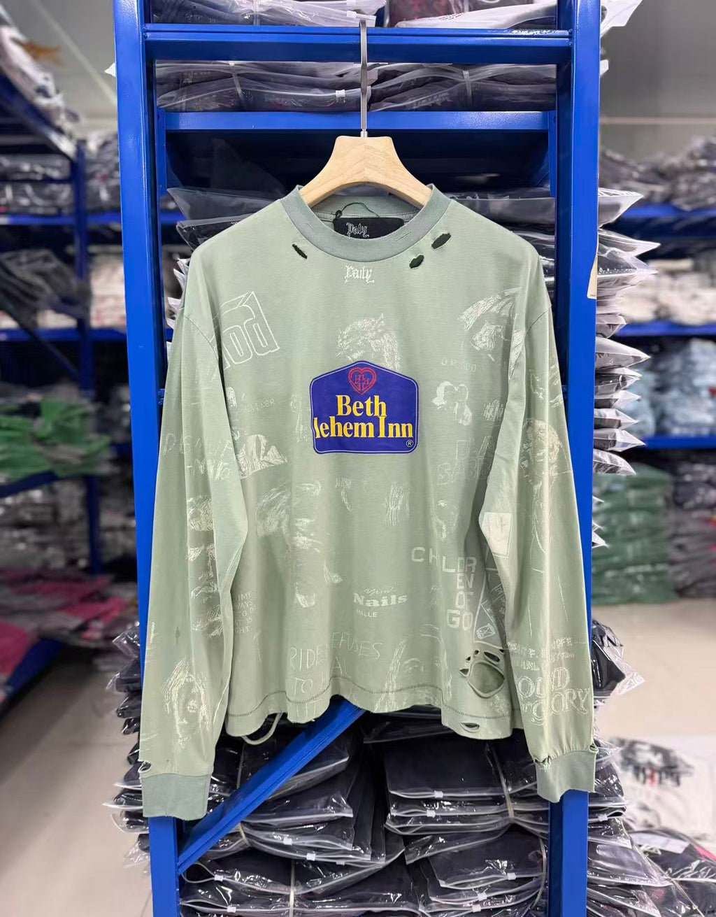 Play Hollywood Vintage‑Wash Green Cropped Long Sleeve T‑Shirt