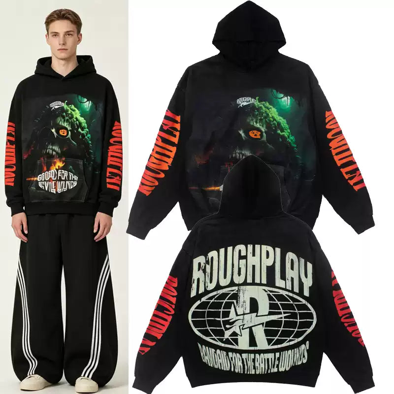 Roughplay Black Vintage Washed Oversized Hoodie