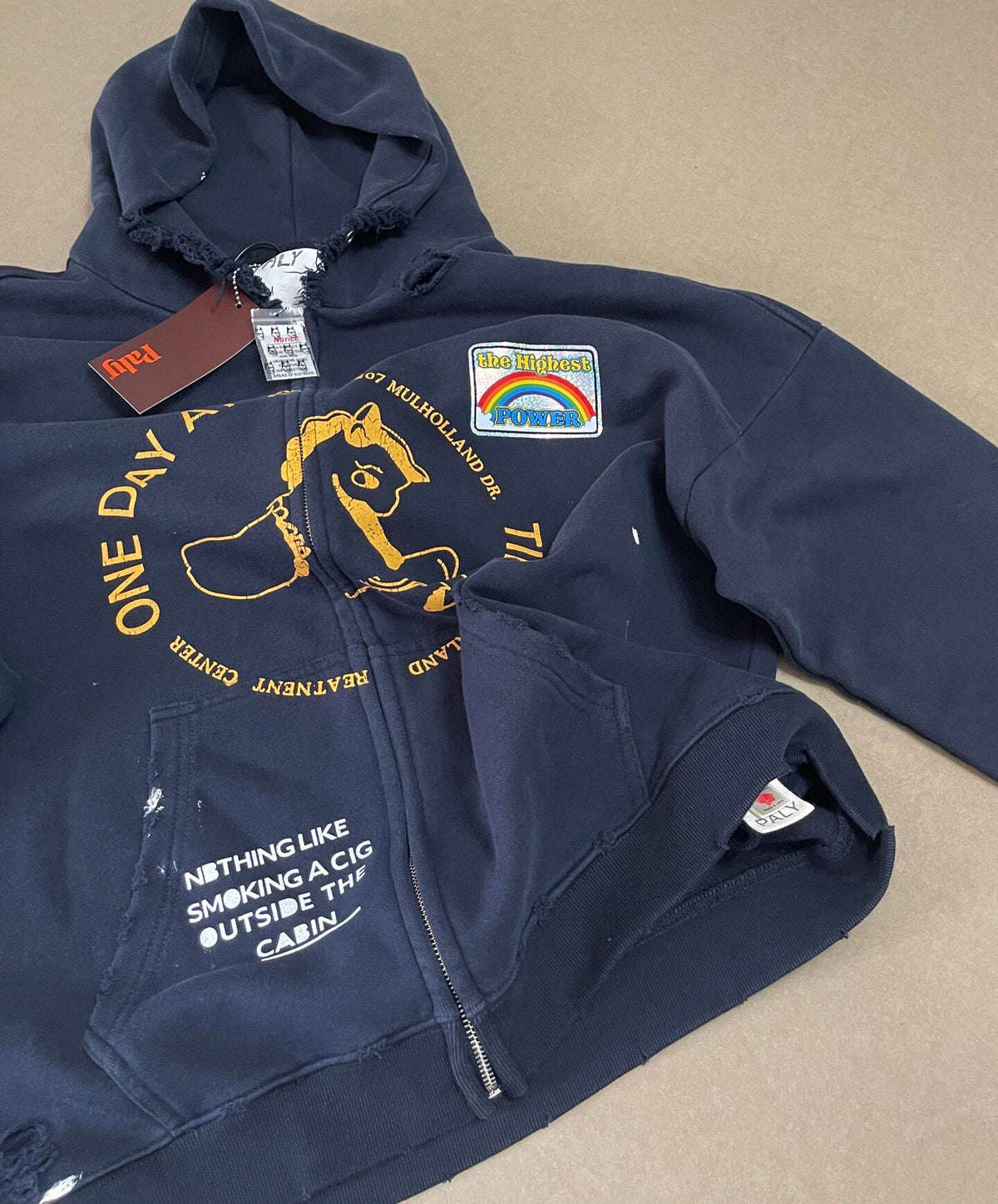 Play Hollywood Vintage‑Wash Navy Blue Oversized Hoodie
