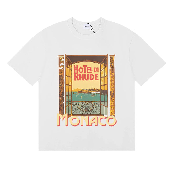 Rhude Hotel Di Rhude Monaco Window View Vintage White Oversized T‑Shirt Hover Image