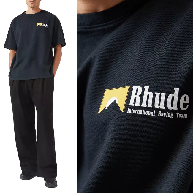 Rhude International Racing Team Chest Logo Oversized T‑Shirt Black Hover Image